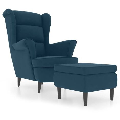 Fauteuil Relax à oreilles avec tabouret Fauteuil Salon - Bleu Velours BV473533 - BonneVie