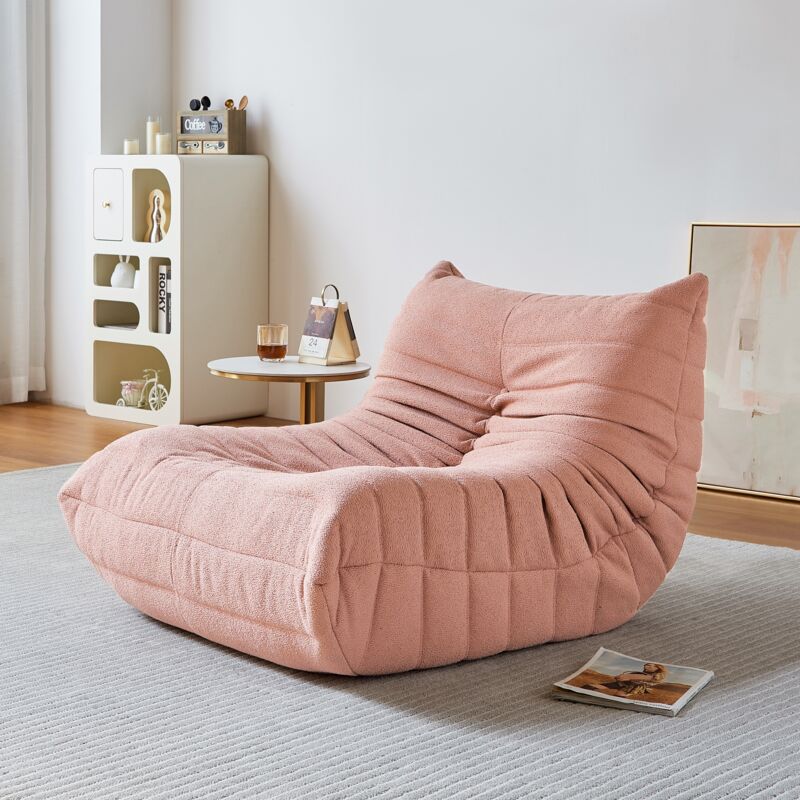 Fauteuil relax, avec mousse monobloc à haute densité, fauteuil lounge en sherpa, design ergonomique, Chaise de sol capitonné - Rose