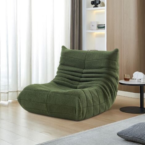 DANS LES NUAGES Fauteuil relax, avec mousse monobloc à haute densité, fauteuil lounge en sherpa, design ergonomique, Chaise de sol capitonné - Vert
