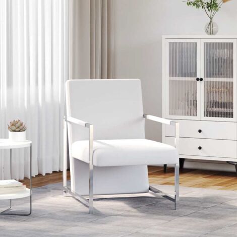 Fauteuil Relax avec pieds - Fauteuil Salon chromés Blanc Similicuir BV751499 - BonneVie