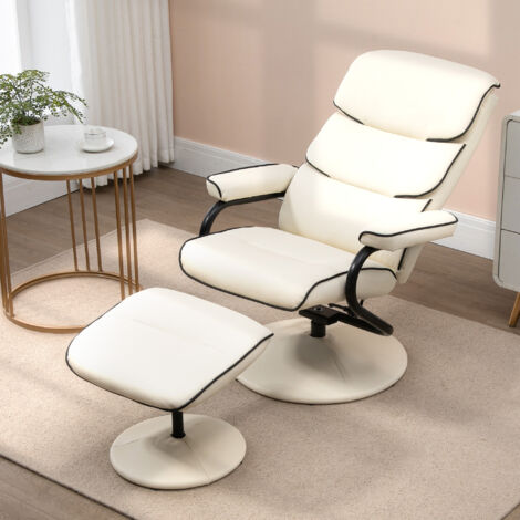 Fauteuil relax avec pouf. fauteuil TV avec dossier inclinable. pivotant à 360° assise rembourrée confortable. crème