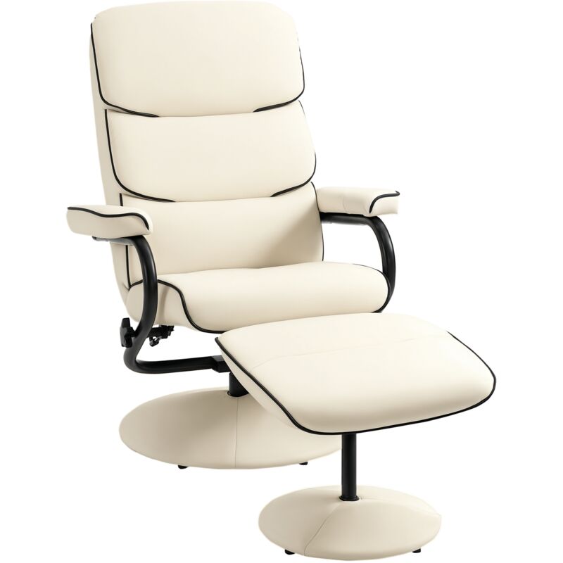 Fauteuil relax avec pouf - HOMCOM - siège pivotant à 360° - dossier inclinable - polyuréthane - 75 x 84 x 100 cm - crème