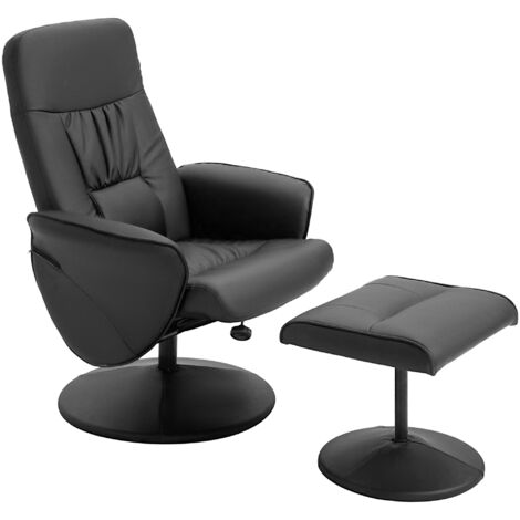 Fauteuil relax avec repose-pied fauteuil de relaxation relaxant pivotant 360° et dossier inclinable pour TV supportant jusqu'à 120 Kg revêtement synthétique métal noir