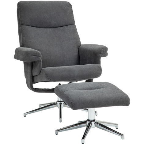 Fauteuil relax avec repose-pieds, dossier réglable, velours aspect, jusqu'à 150 kg, anthracite