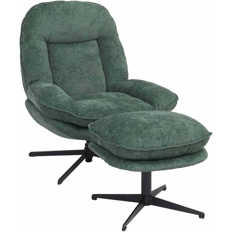 Fauteuil relax avec repose-pieds HHG-704, fauteuil TV à suspension Nosag, pivotant Métal Tissu/textile Chenille (370 g/m²), vert