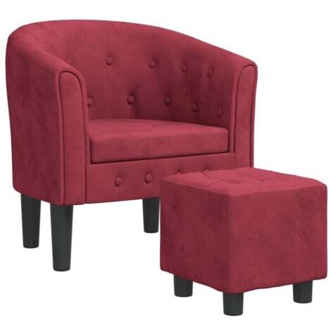 Fauteuil relax avec repose-pieds intégré – Assise en velours rouge bordeaux, dossier inclinable et assise rembourrée pour un confort maximal