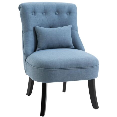Fauteuil Relax avec Repose-Pieds Intégré - Coussin Dorsal - Tissu Lin Bleu - 52.5x69x77cm - Confort Salon