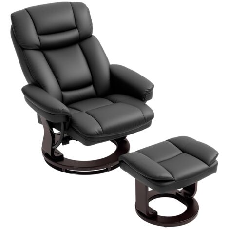 Fauteuil relax avec repose-pieds, pivotant à 360° avec fonction inclinable, fauteuil TV à ressorts ensachés pour salon, similicuir noir