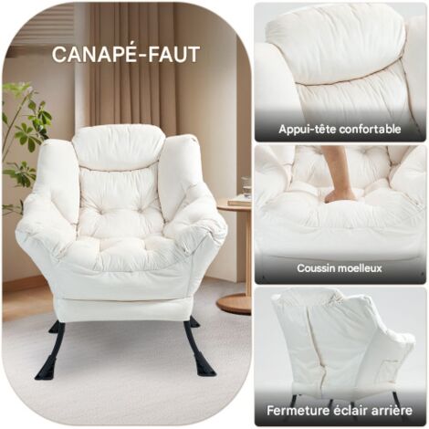 Fauteuil relax avec structure en métal et poche latérale, style simple et confortable, idéal pour la chambre, le salon ou le balcon.