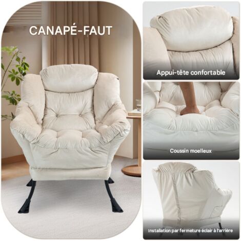 Fauteuil relax avec structure en métal et poche latérale, style simple et confortable, idéal pour la chambre, le salon ou le balcon.