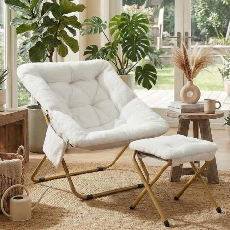 Fauteuil relax avec tabouret,Fauteuil salon pliable,métal,pour salon,chambre à coucher-(Blanc)