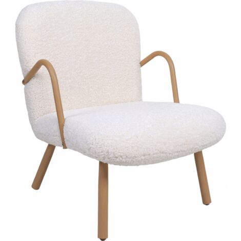 Fauteuil relax blanc style scandinave - blanc bouclette et bois naturel