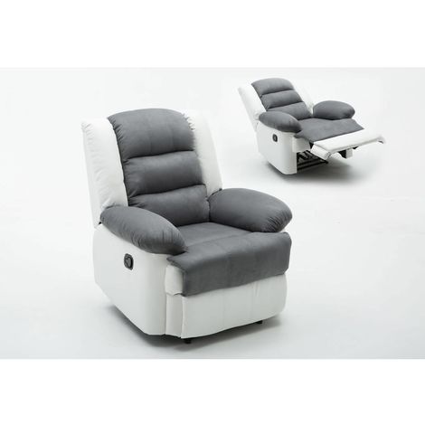 HABITAT ET JARDIN Fauteuil relax "Buckingham" - 85 x 93 x 100 cm - Blanc / Gris clair