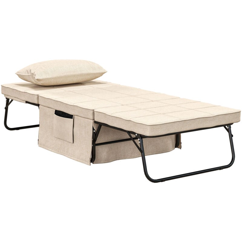 Homcom - Fauteuil chauffeuse lit convertible chaise longue et pouf 4 en 1 avec dossier inclinable 5 positions 1 place - coussin et pochette rangement