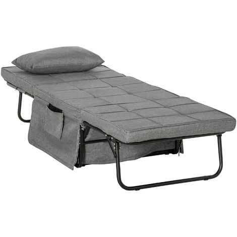 Fauteuil relax canapé pouf lit d'appoint 4 en 1 dossier inclinable 5 niveaux repose-pied rabattable châssis acier noir polyester gris - Gris