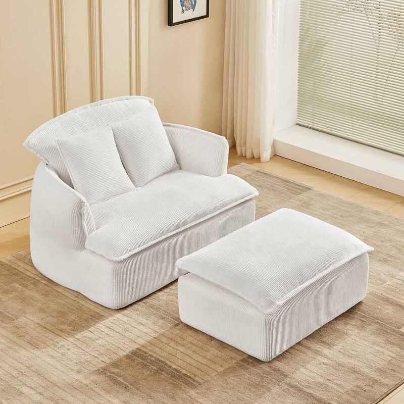 Hauss Spole - Fauteuil relax, canapé rembourré avec repose-pieds, blanc