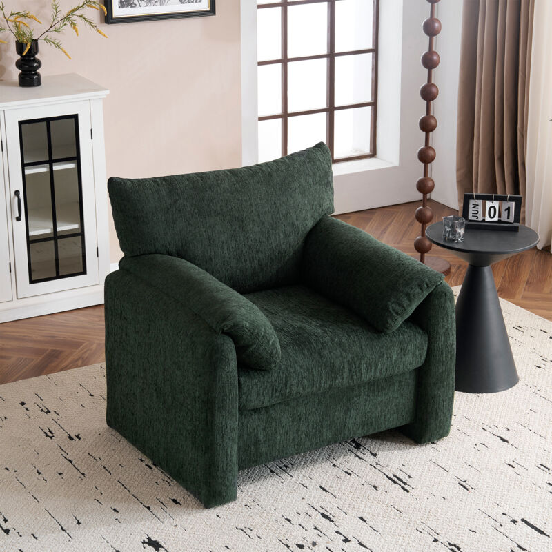 Fauteuil relax, canapé simple rembourré, moderne, confortable, chenille, salon/chambre, beige
