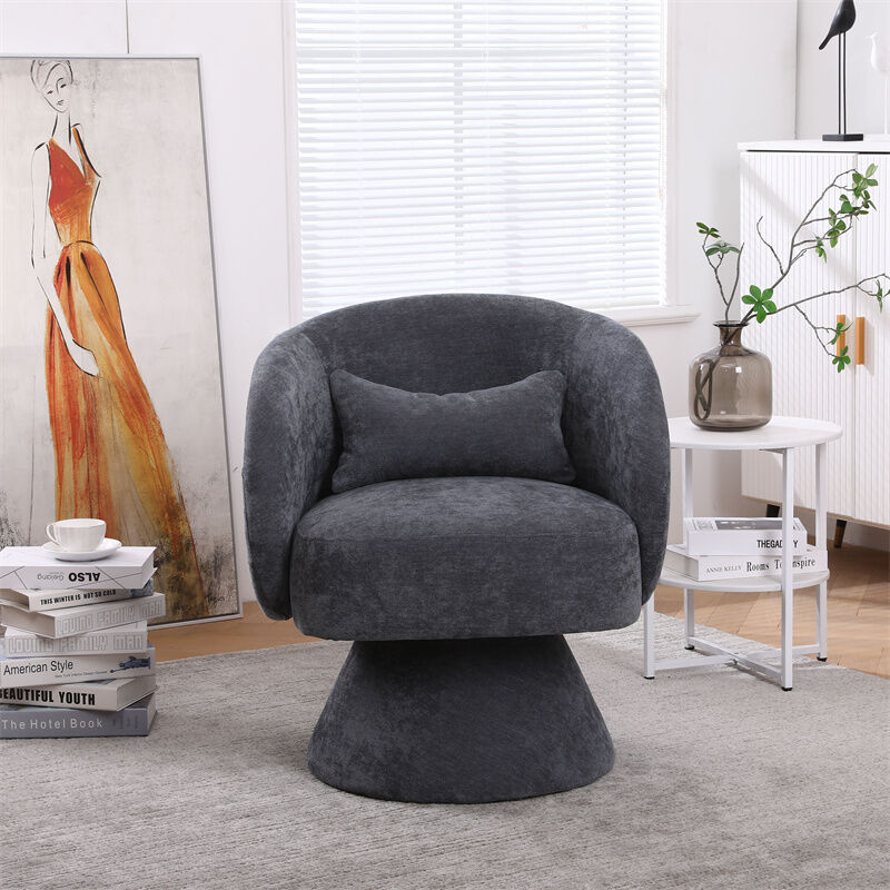 Fauteuil relax confortable, chaise de loisir pour salon et chambre, pivotante à 360°, tissus en polymélange, 67x61.5x78cm gris