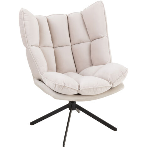 Fauteuil relax coussins sur cadre métal et tissu beige Angie