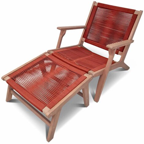 Chaise de jardin en bois et corde avec repose pieds