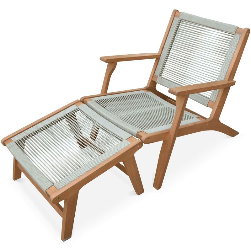 Fauteuil relax – cuzco – Eucalyptus. Corde taupe. avec repose-pieds