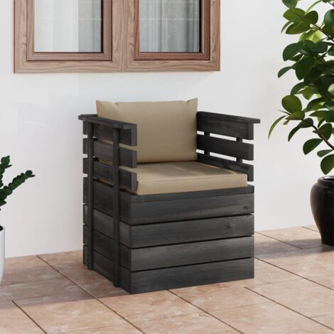 Fauteuil relax de jardin avec coussins, Chaise de jardin, terrasse Bois de pin ZSD55125