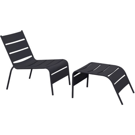 Fauteuil relax de jardin en métal avec repose pieds gris - BACA