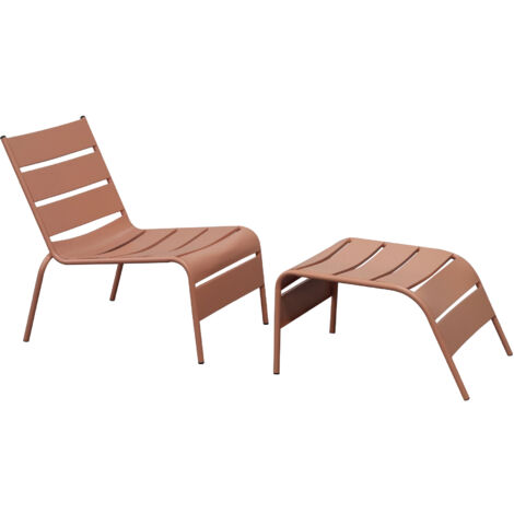 Fauteuil relax de jardin en métal avec repose pieds terracotta - BACA