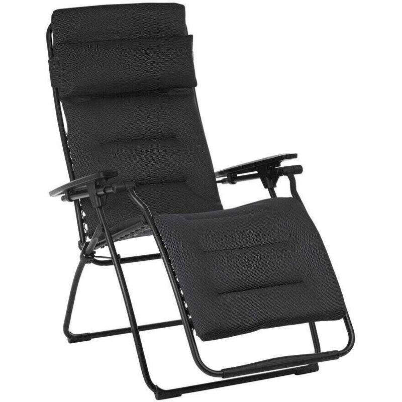 Fauteuil Relax Transat Jardin - Chaise Longue Matelassé Zéro Gravité - Futura - Aircomfort® - Noir Acier - Lafuma Mobilier