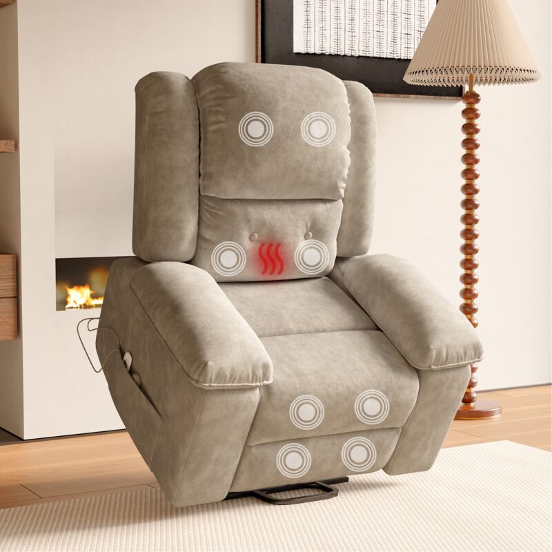 Fauteuil relax électrique, avec fonction de relaxation, aide au leve, fonction inclinable, chaleur, vibration, Classique fauteuil de massage - Marron