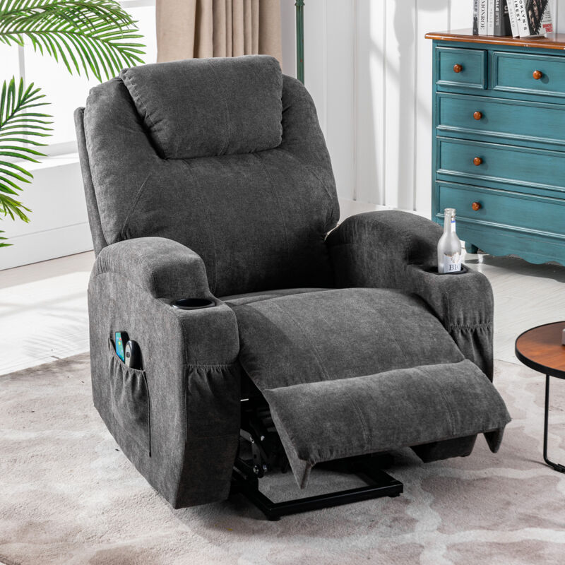 Modernluxe - Fauteuil relax électrique avec fonctions de chauffage et de vibration - 2 porte-gobelets et poches latéralles - Gris
