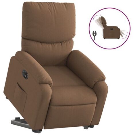 Fauteuil relax électrique en tissu brun – Réglable en hauteur, inclinaison et repose-pieds, idéal pour salon ou bureau