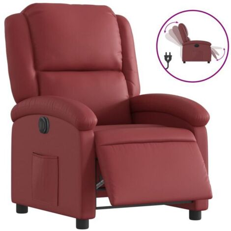 Fauteuil relax électrique en vinyle rouge bordeaux – Réglable, avec fonction massage et inclinaison 0-135°, idéal pour salon ou bureau