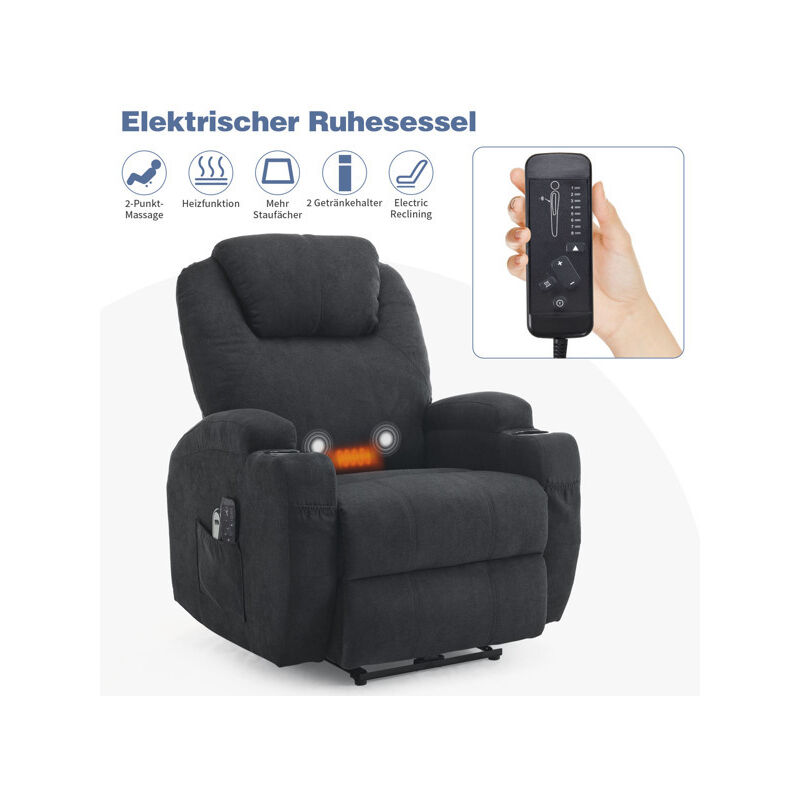 Fauteuil relax électrique , fauteuil de massage électrique 2 points, fauteuil releveur inclinable avec repose-pied ajustable et télécommande, poches
