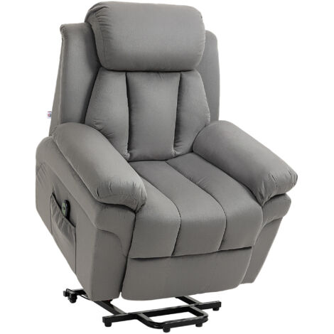 Fauteuil relax électrique gris, releveur inclinable avec repose-pied ajustable, confort optimal pour salon et détente.