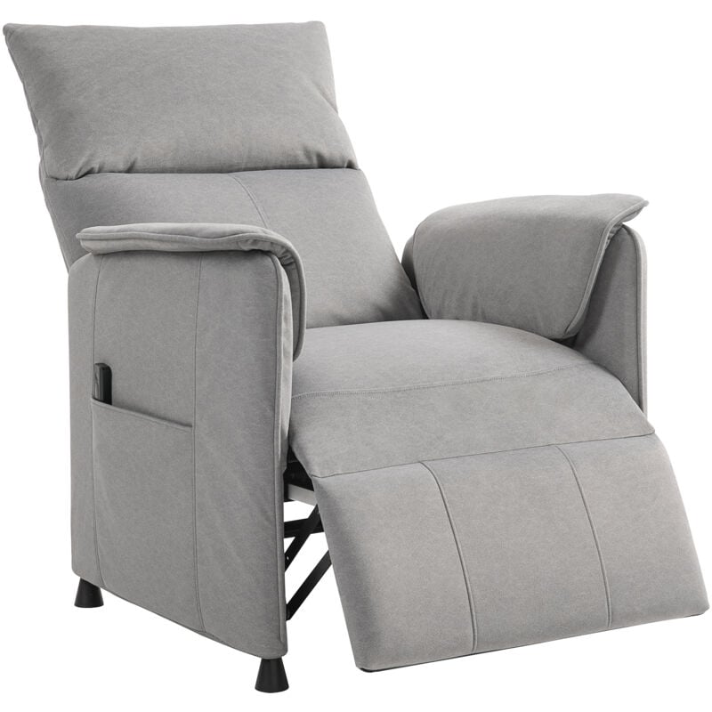 Fauteuil relax électrique inclinable repose-pieds rétractable télécommande velours gris