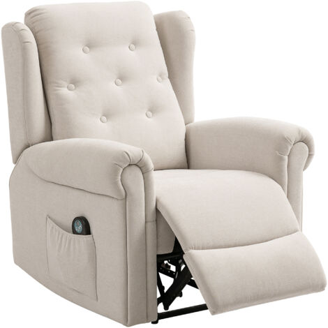 Fauteuil relax électrique massant et chauffant avec dossier et repose-pieds réglable manuellement. poche latérale. beige