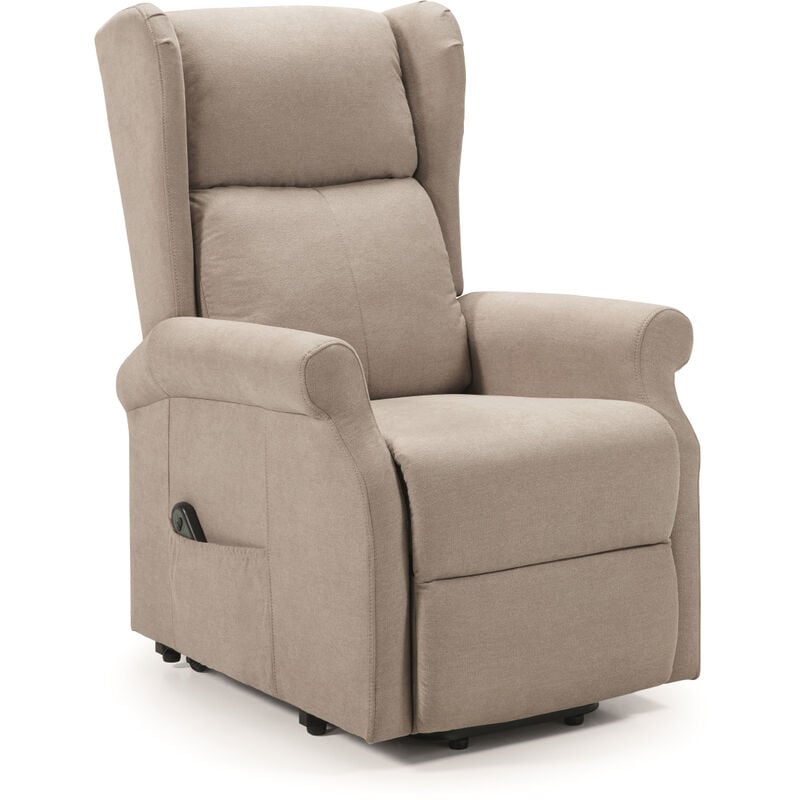 Fauteuil relax électrique releveur en tissu couleur Crème - Longueur 73 x Profondeur 90 x Hauteur 110 cm