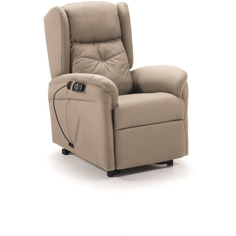 Fauteuil relax électrique releveur en tissu waterproof couleur Beige - Longueur 73 x Profondeur 90 x Hauteur 110 cm