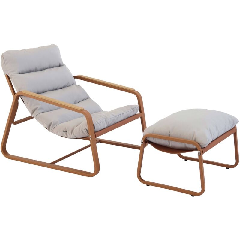 Oviala - Fauteuil relax en acier et textilène avec repose-pieds terracotta