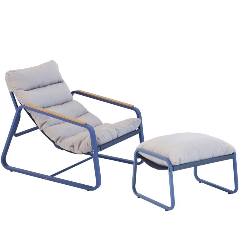 Fauteuil relax en acier et textilène avec repose-pieds bleu pacific