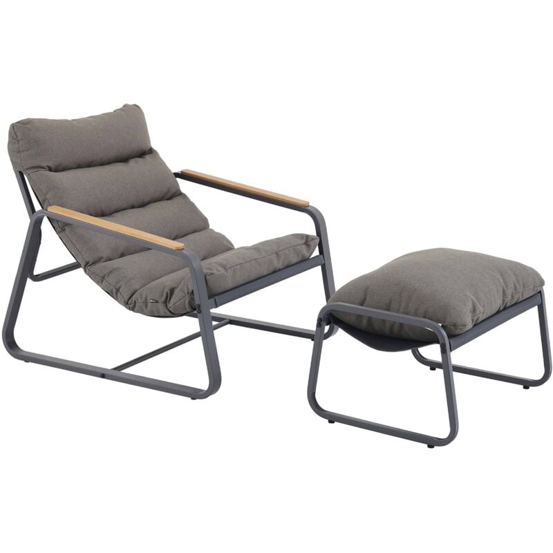 Oviala - Fauteuil relax en acier et textilène avec repose-pieds gris
