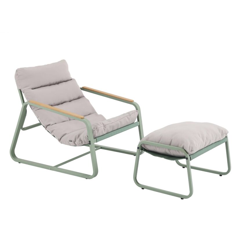 Fauteuil relax en acier et textilène avec repose-pieds vert cactus