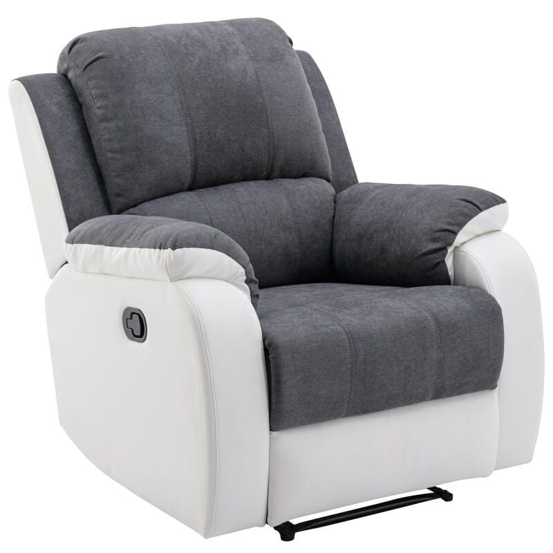 Vente-unique - Fauteuil relax en microfibre et simili gris et blanc brody