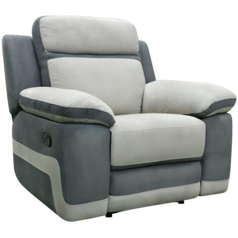 VENTE-UNIQUE Fauteuil relax en microfibre gris clair et bandes anthracites TALCA