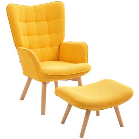 Fauteuil Relax en Velours Côtelé Orange - avec Repose-Pieds Intégré et Accoudoirs en Bois - Design Rétro pour le Salon