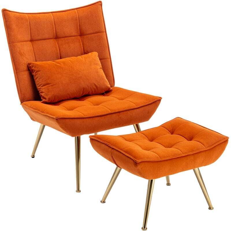 Wahson Office Chairs - Fauteuil Relax en Velours Fauteuil Loisir Rembourés avec Repose-Pieds Chaise de Salon Scandinave pour Salon, Orange
