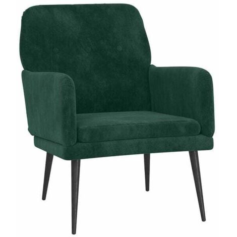 Fauteuil relax en velours vert foncé – Chaise longue design ergonomique 62 x 79 x 79 cm pour salon, chambre ou bureau – Assise confortable avec dossier inclinable