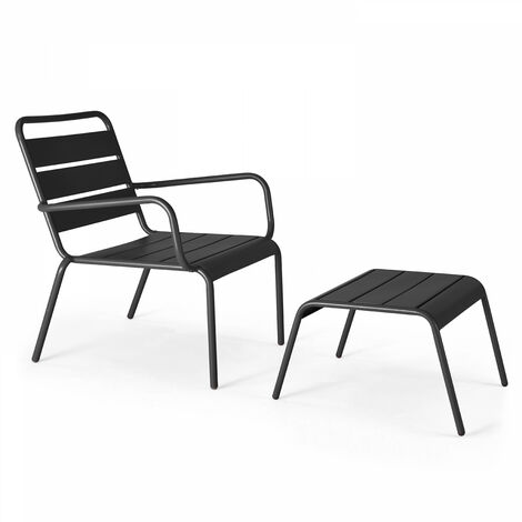Fauteuil relax et repose pied en métal anthracite - Palavas