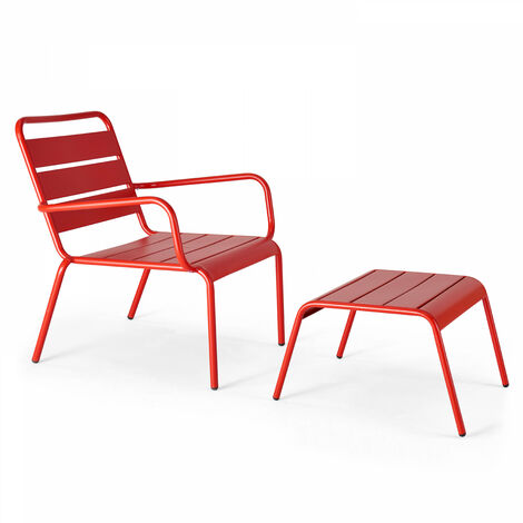 Fauteuil relax et repose pied en métal rouge - Palavas
